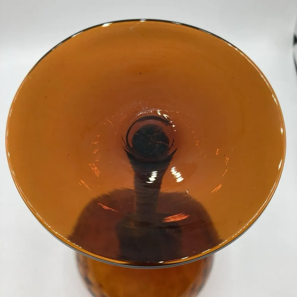 Vintage Empoli Handblown Amber Optic Compote Dish Vase Twisted Stem 11 3/8